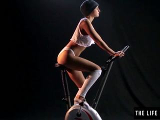 Cute Sweaty Teen Humping an Exercise Bike Seat.